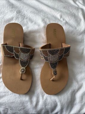 Mixit Tan Jeweled Scallop Thong Sandals